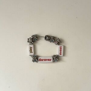 Silver & White Beaded Stretchy Charm  Bracelet